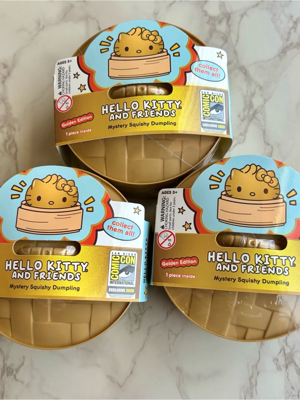 2026 SDCC Exclusive Hello Kitty Golden Glitter Squishy Dumpling - Set of 3